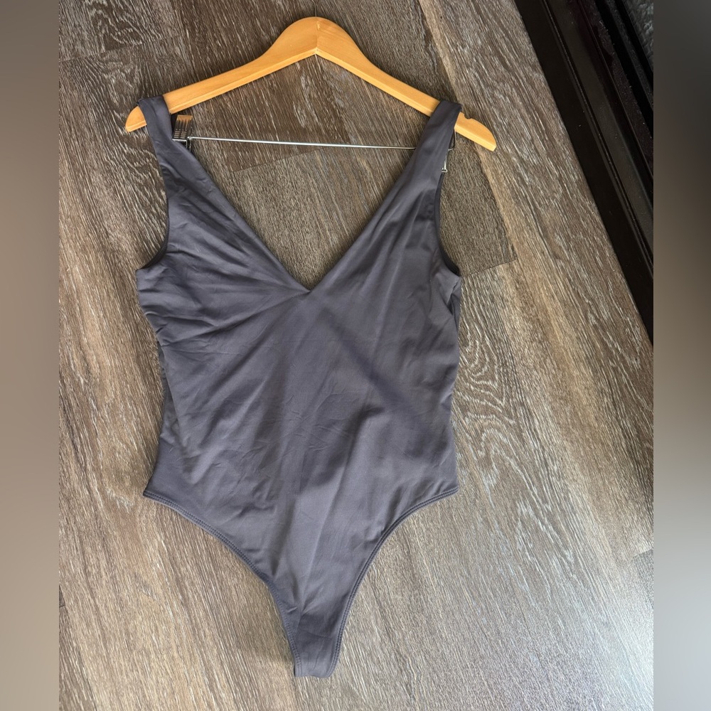 Babaton Aritzia Charcoal V-Neck Bodysuit